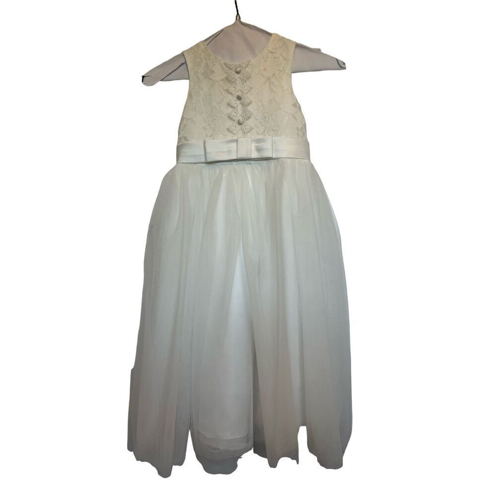 Girls 5/6 White Lace Tulle Formal Flower Girl Confirmation Party‎ Dress